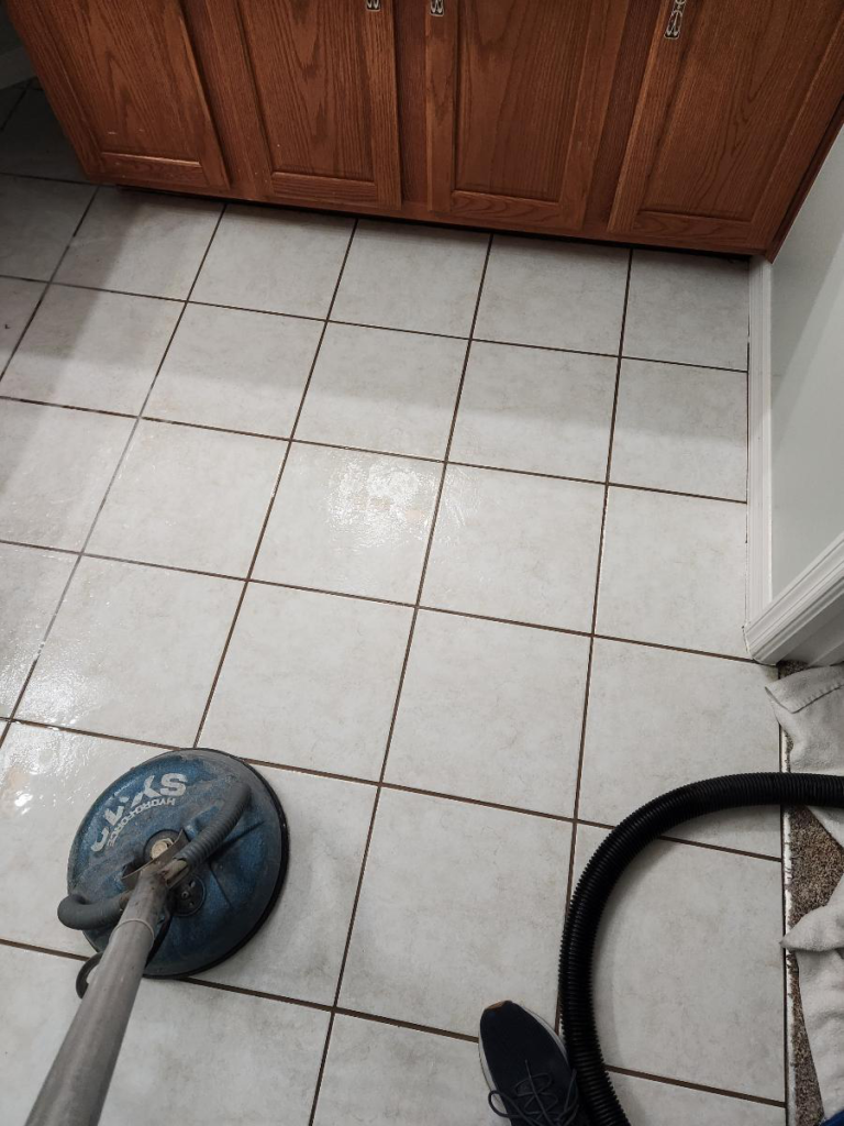 An image of tiles being professionally cleaned