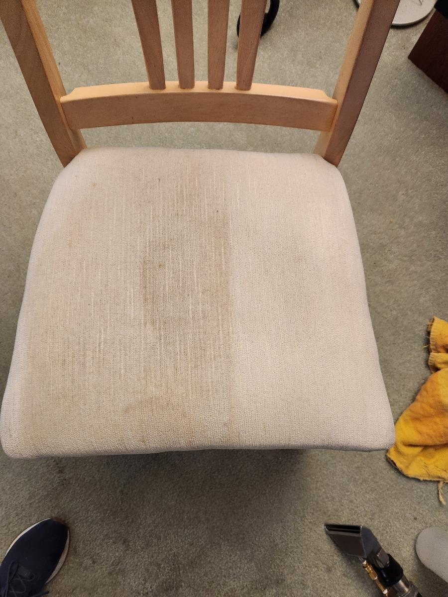 close-up comparison of the before and after of a dining room chair