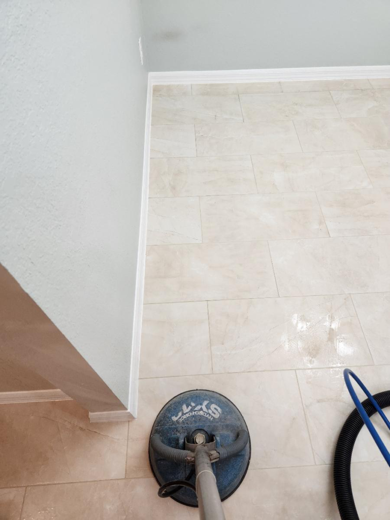 An image of tiles being professionally cleaned
