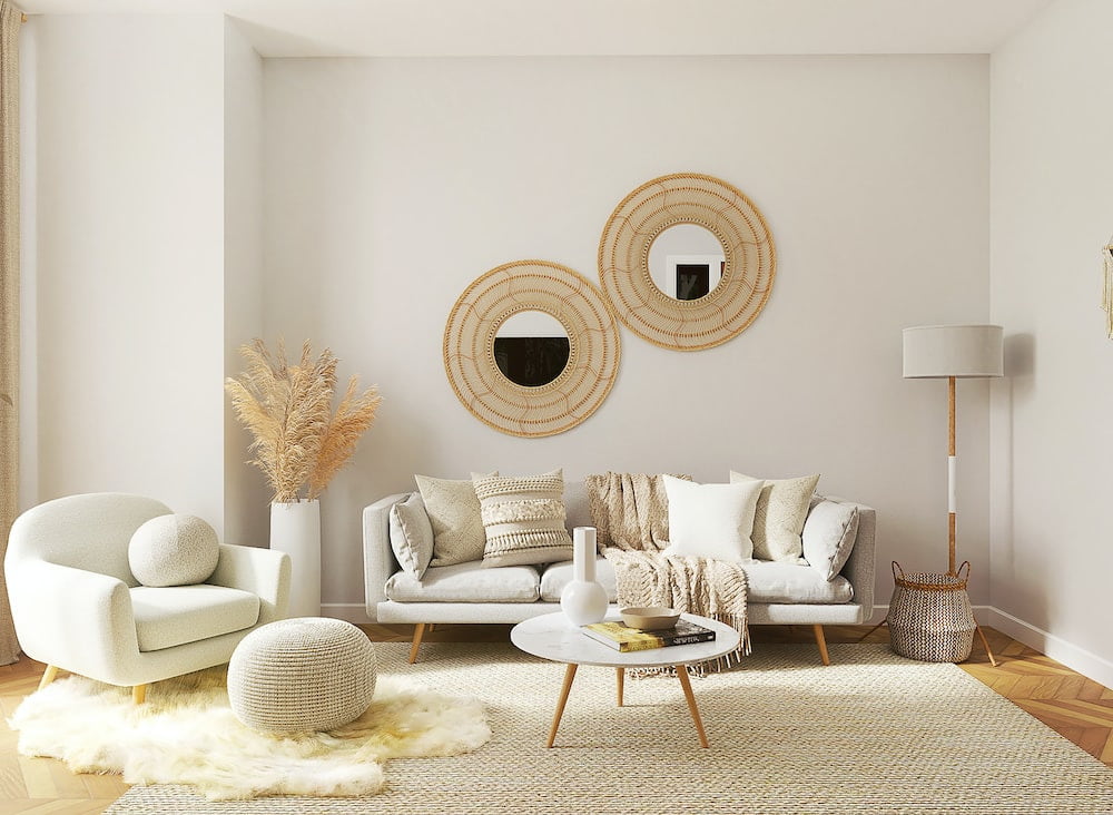 A light-colored interior of a living room