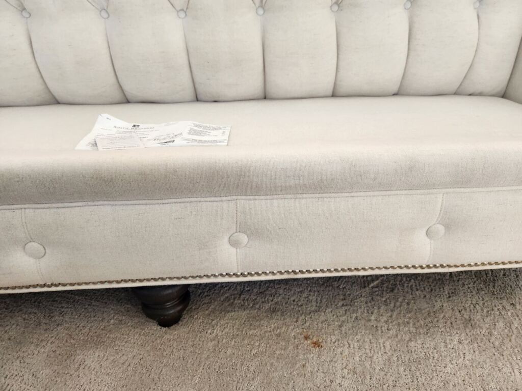 A sofa and carpet before sofa and carpet cleaning