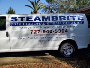 Steambrite Cleaning Services van, equipped for delivering professional cleaning solutions.