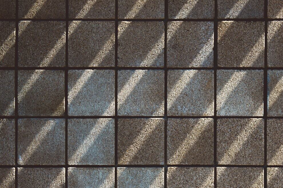 Concrete tiles with dark grout lines