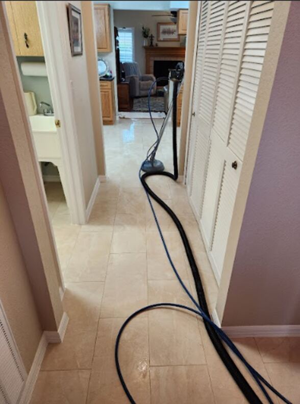a room with tiled floors.