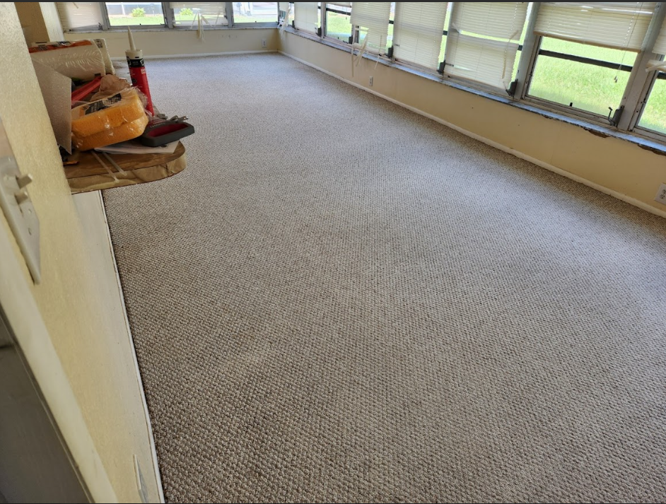 Clean carpeted living space with uniform appearance.