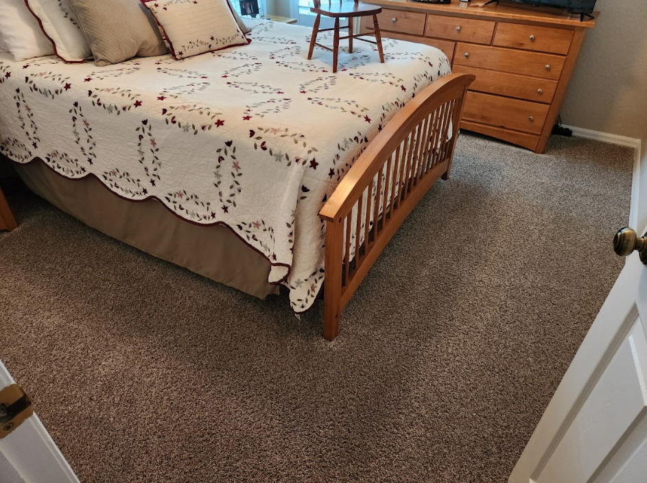 Clean carpeted bedroom floor with even texture and no visible stains.