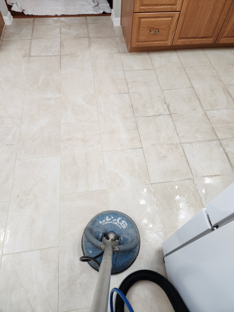 A grout and tile floor that is clean