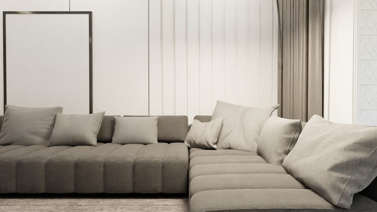 A sofa with sectional cushions